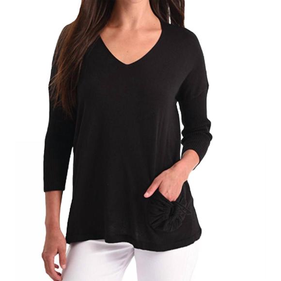 NEW ANGEL tie pocket detail v-neck top in black - Picture 1 of 1